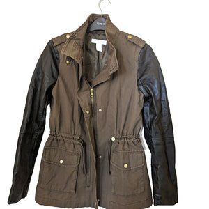 H&M DIVIDED Women's Raglan Jacket Black & Green High Collar Zip-Up Fall …